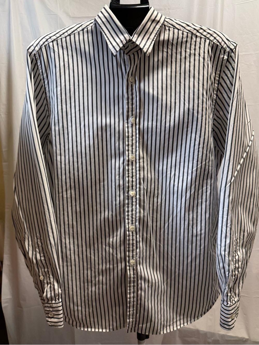Ralph Lauren Purple Label Italy White Black Stripe Cotton Button Front Shirt